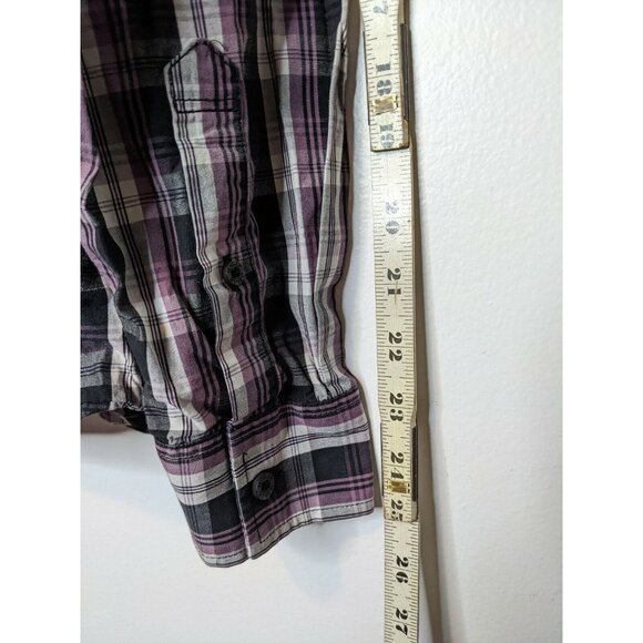 Helix Black Purple Plaid Long Adjustable Sleeve Button Down Shirt Men's Size XL - Picture 6 of 7